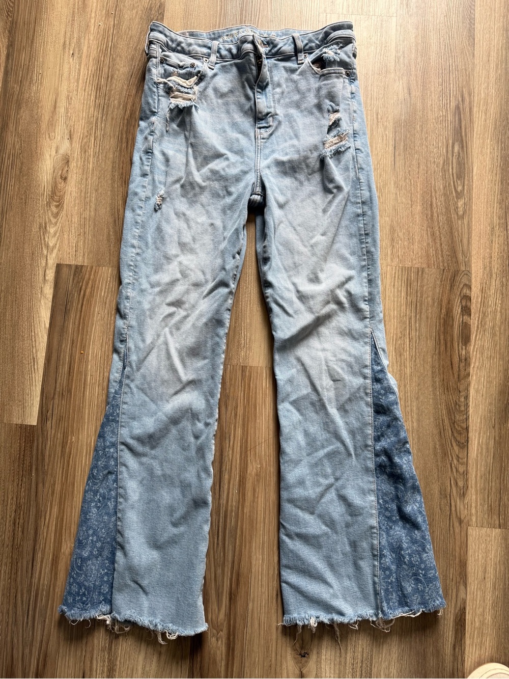 American Eagle Outfitters Light Blue Flare Jeans with Dark Blue Side Panels